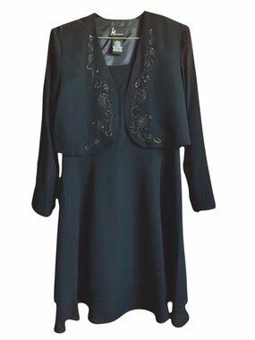 KS collection NWOT black fit and flare dress with sequined jacket. size 16